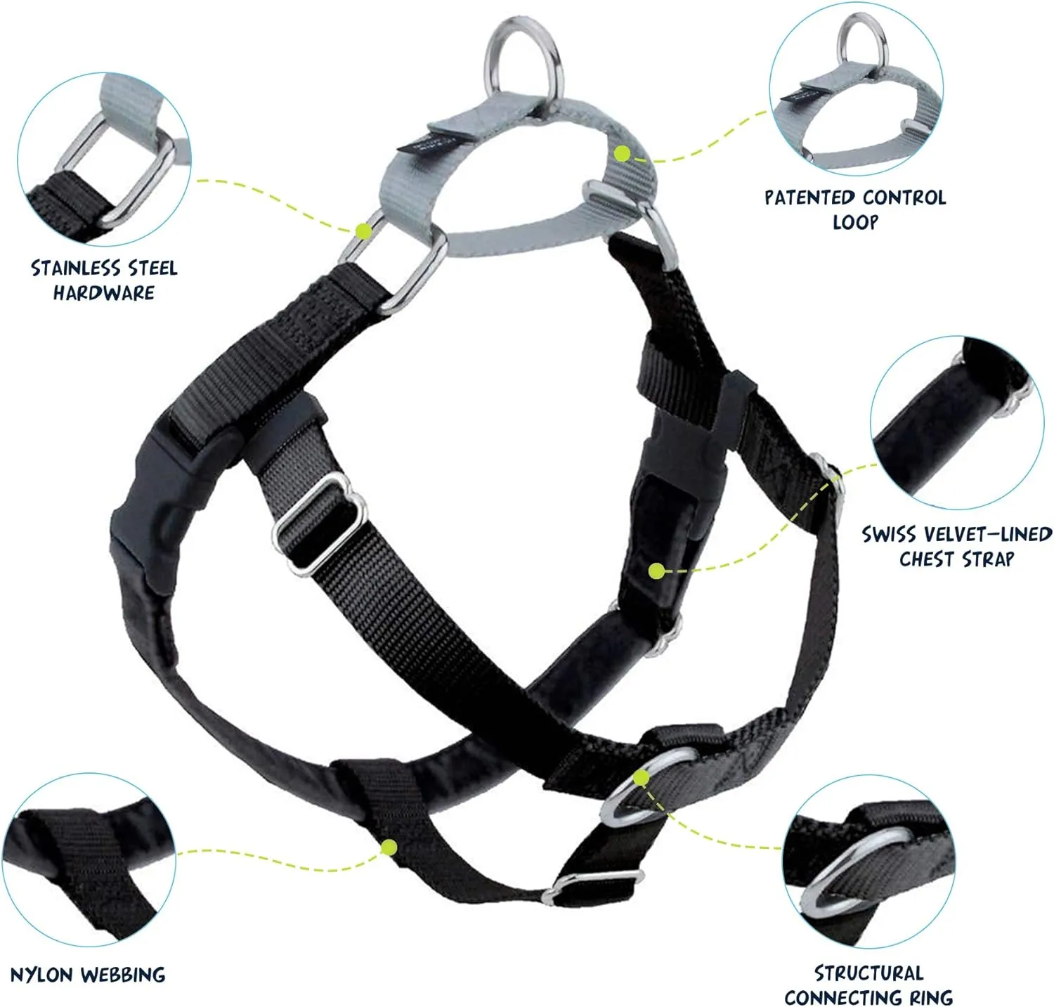 2 Hounds Design Freedom No Pull Dog Harness, Adjustable Harness and Leash Set, Easy Walking & Comfortable Control, Fits Small, Medium & Large Dogs, Solid Colors, Made in USA, 5/8" SM, Black