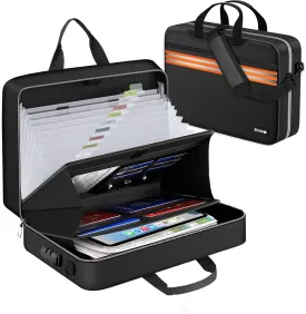 Accordion File Organizer with Lock,Fireproof Document Organizer Bag with Shoulder Strap,Large 13 Pocket Expanding File Folder,Portable Safe Storage for Letter/Legal Files,Books, Laptop-Black