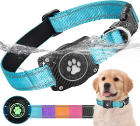 Airtag Dog Collar, Nylon Collar with Waterproof Air Tag Holder, Luminous Reflective Adjustable Pet Collar for Small Medium Large Heavy Duty Dogs,Blue, S