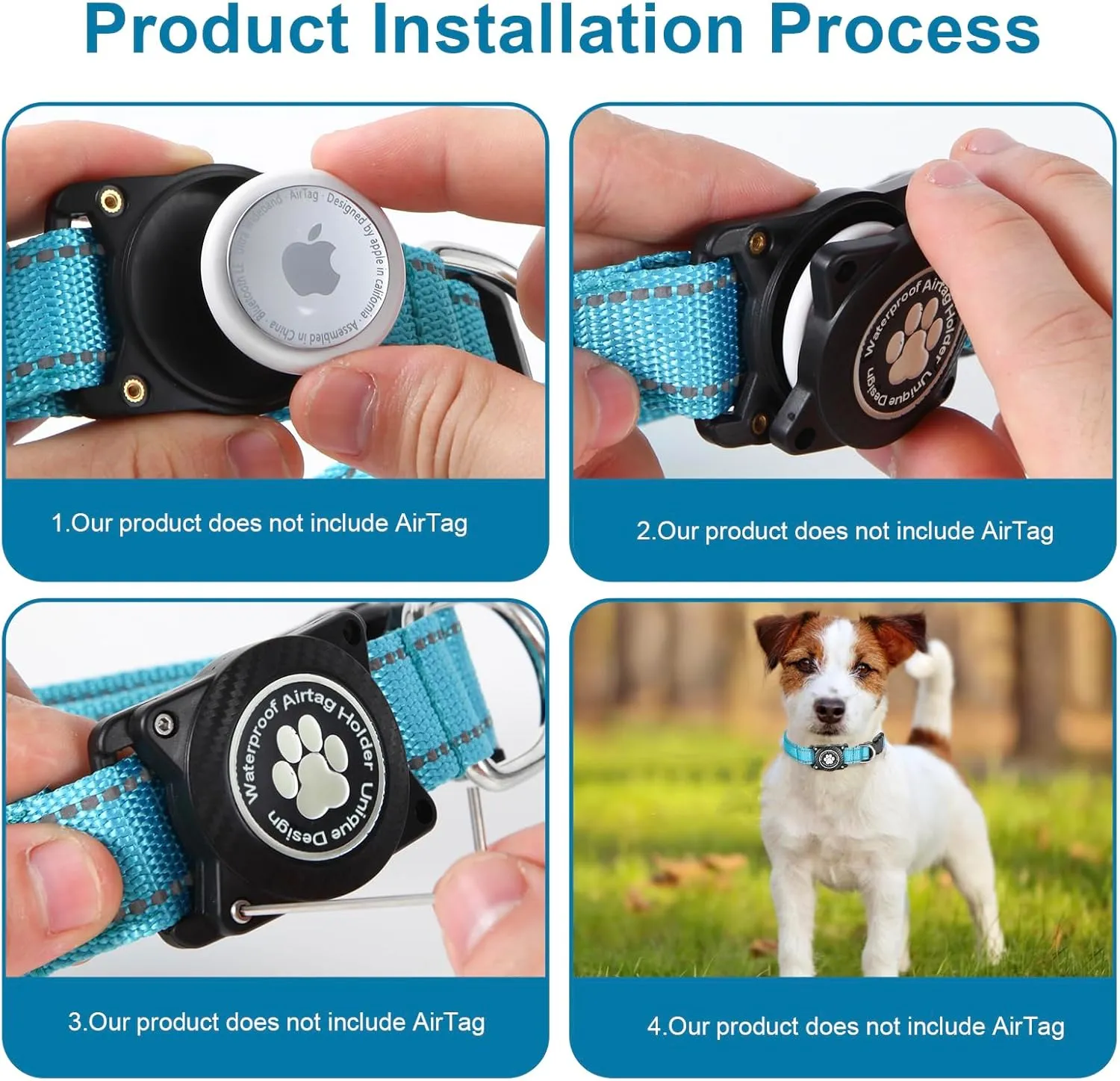 Airtag Dog Collar, Nylon Collar with Waterproof Air Tag Holder, Luminous Reflective Adjustable Pet Collar for Small Medium Large Heavy Duty Dogs,Blue, S