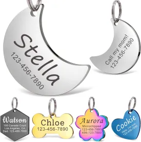 Anavia Personalized Pet ID Tags, Stainless Steel Glossy Laser Engraved Dog Cat Collar Name Tags, Multiple Colors Shapes Sizes (Moon, Regular)