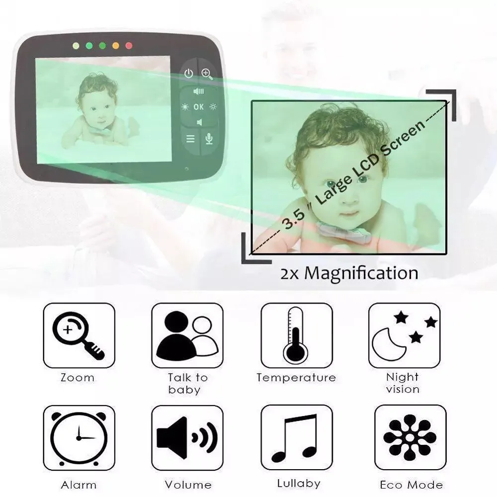 Anjielosmart Newest 3.5 inch wireless Baby Monitor Infant Night Vision Camera, Two Way intercom,Temperature Sensor,ECO Mode