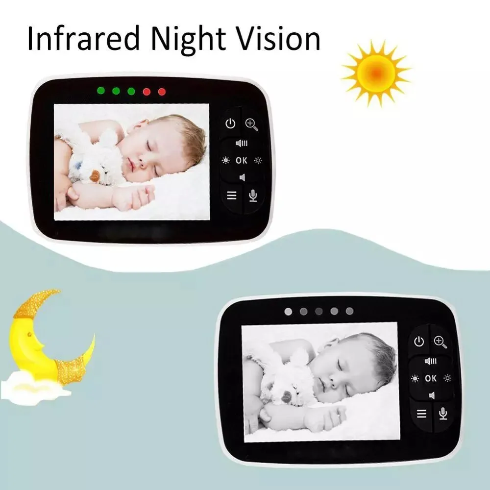 Anjielosmart Newest 3.5 inch wireless Baby Monitor Infant Night Vision Camera, Two Way intercom,Temperature Sensor,ECO Mode