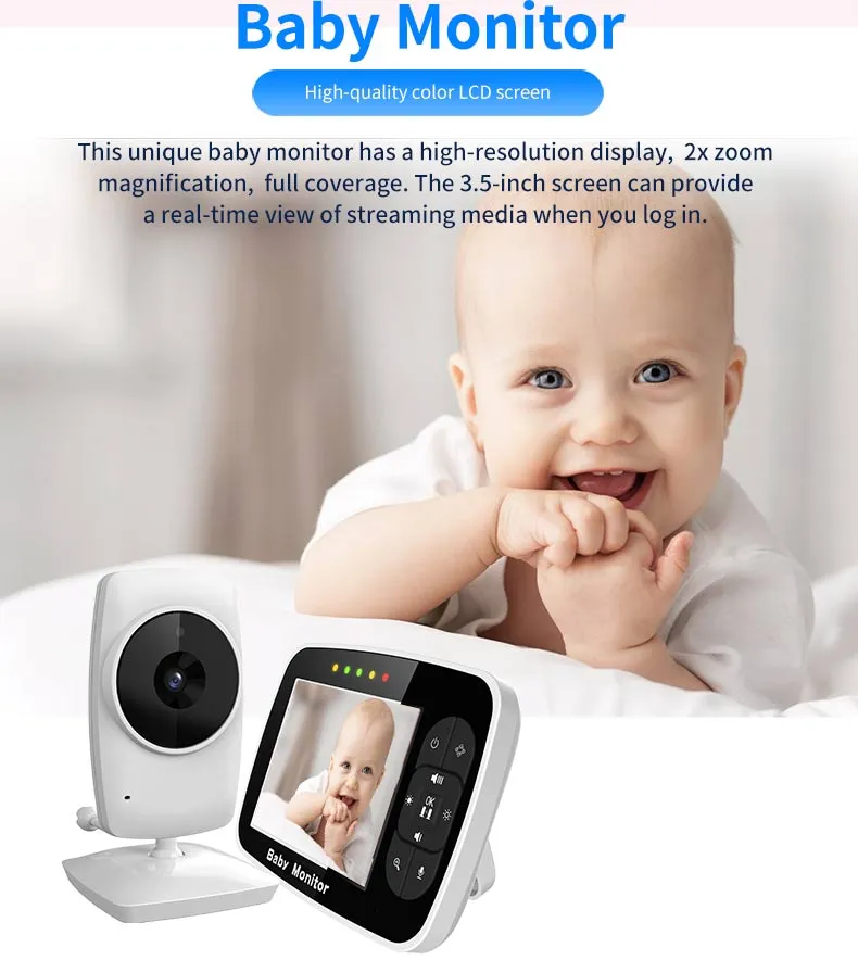Anjielosmart Newest 3.5 inch wireless Baby Monitor Infant Night Vision Camera, Two Way intercom,Temperature Sensor,ECO Mode