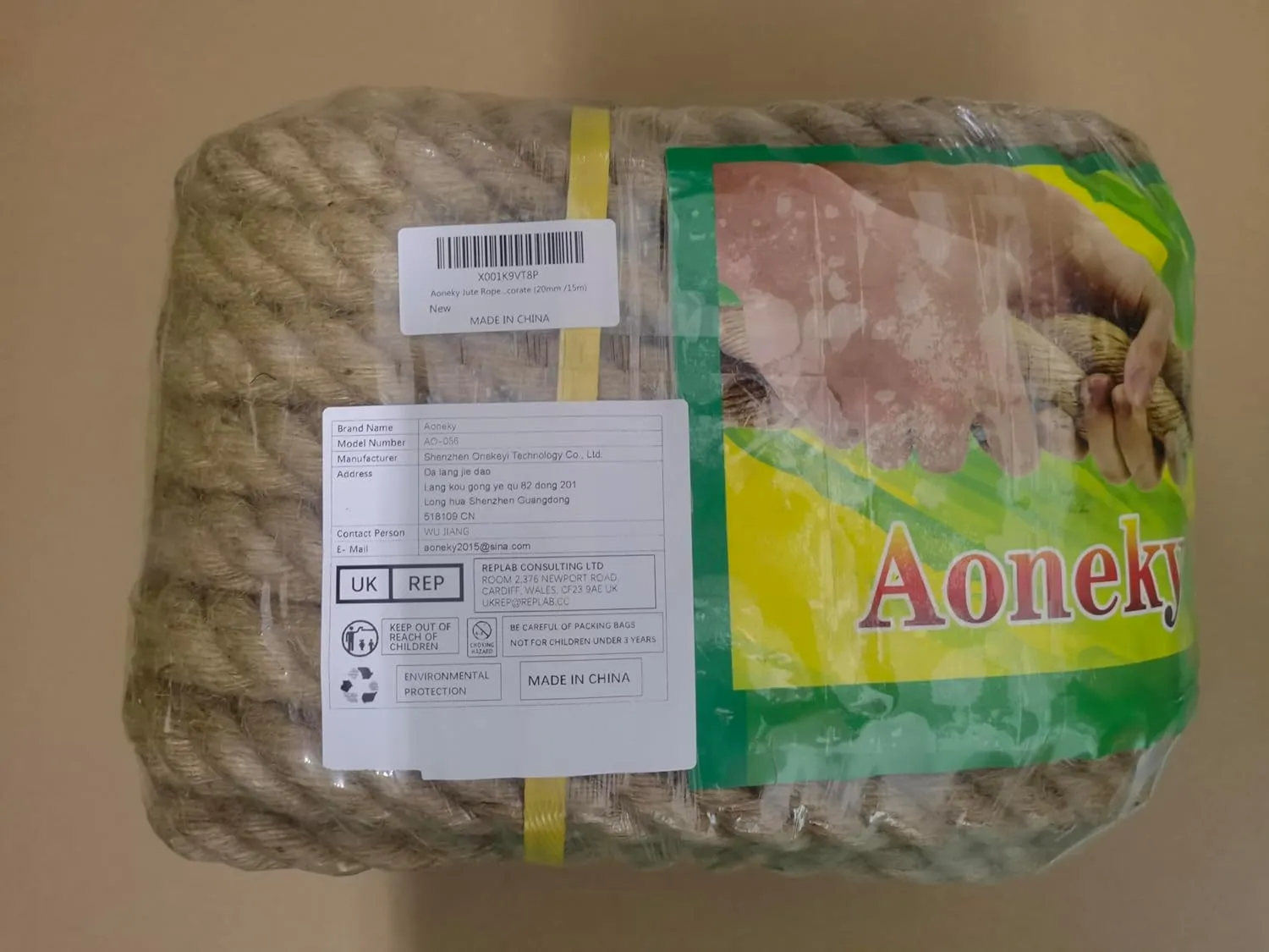 Aoneky Jute Rope - 3/4 Inch 48 Feet Twisted Hemp Rope for Crafts, Climbing, Anchor, Hammock, Nautical, Cat Scratching Post, Tug of War, Decorate