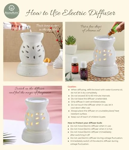 Asian Aura Aroma Diffuser for Home Fragrance| Aroma Burner for Aromatherapy| Home Decor| Aroma Oil Warmer Electric Ceramic Diffuser for Room Fragrance (Round 3)