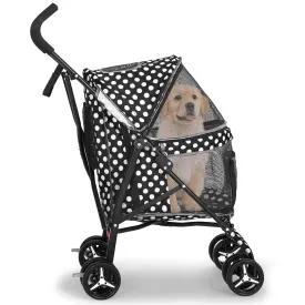 Athena Collection 4 Wheels Pet Stroller,Dog Stroller for Medium Dogs 22 Lbs Puppy Cat Stroller Pet Cart Pet Gear with Back Pocket, Sun Shade, Black with Polka-dot