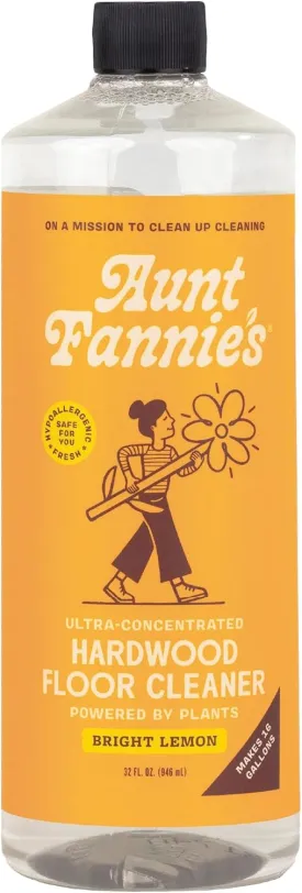 Aunt Fannie's Ultra Concentrated Hardwood Floor Cleaner, Vinegar-Free Plant Based Hardwood Floor Cleaner for Mopping, Bright Lemon Scent, 32 oz. (Pack of 1)