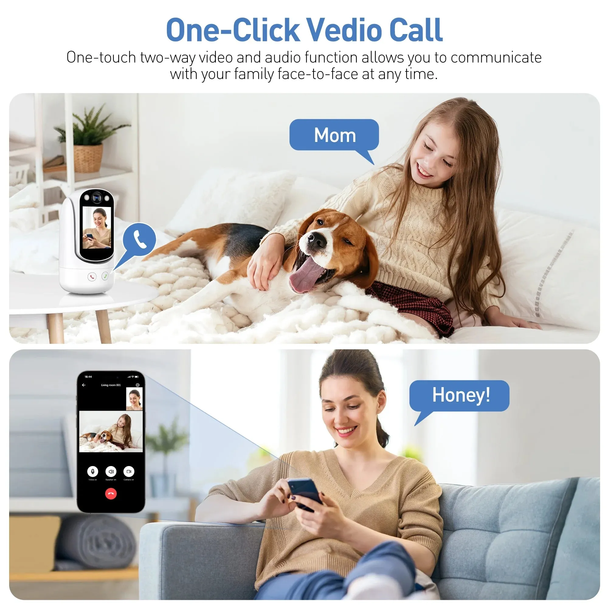 Baby Monitor with Two Way Video Call, 1080P HD Wifi Cameras W/ 2.8” Screen for Home Security/Baby Monitor/Pet Camera