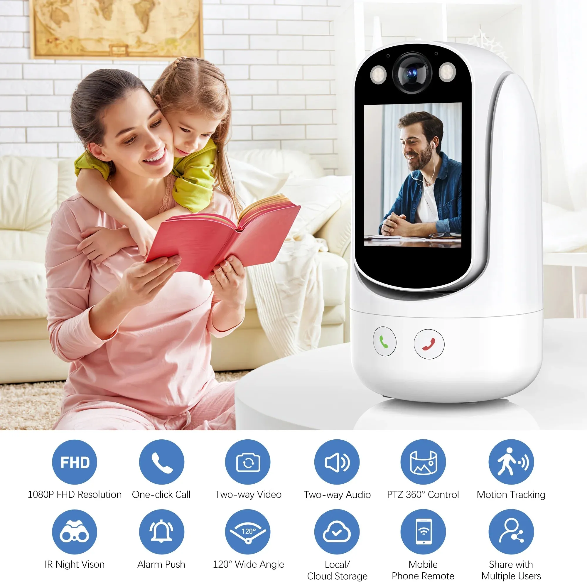 Baby Monitor with Two Way Video Call, 1080P HD Wifi Cameras W/ 2.8” Screen for Home Security/Baby Monitor/Pet Camera