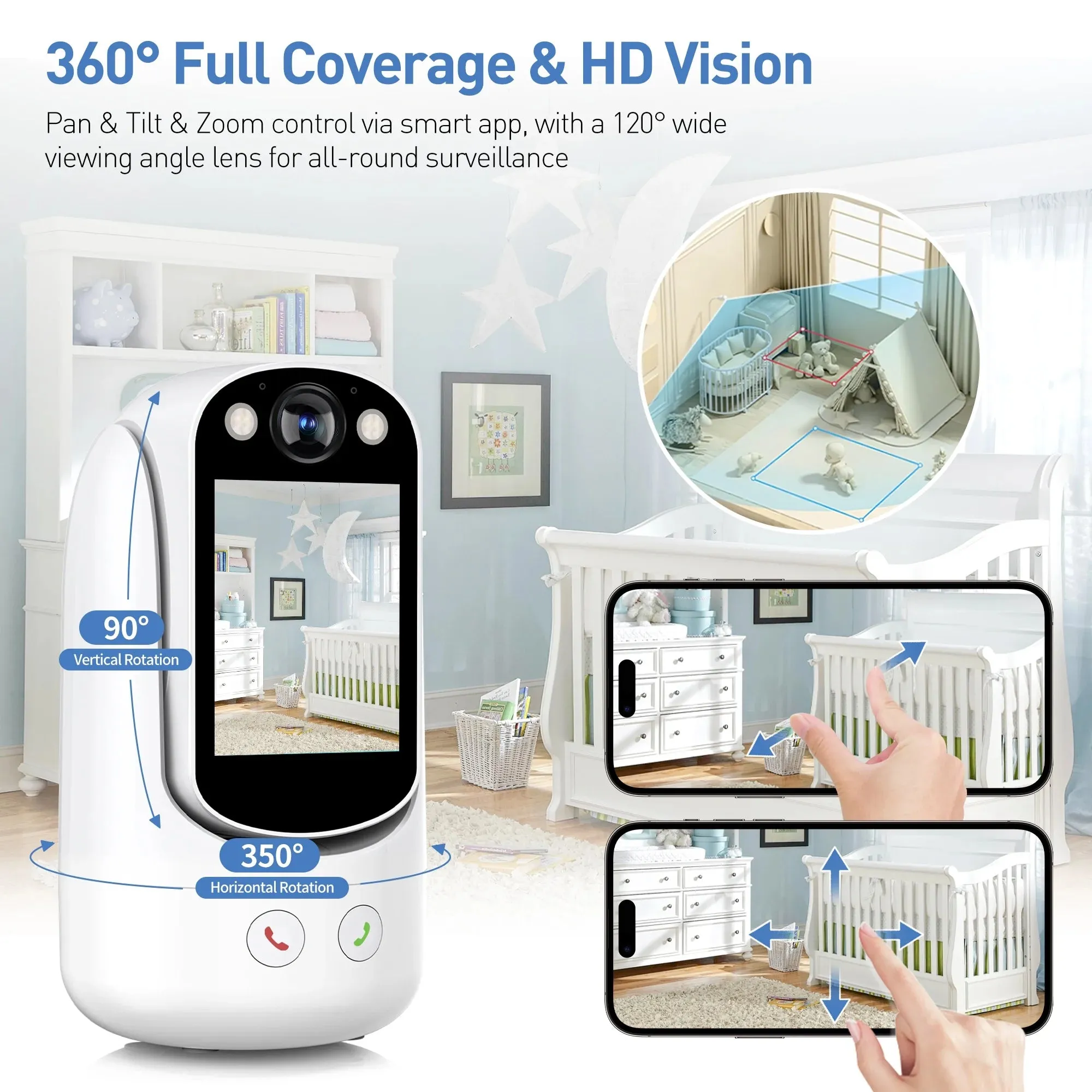 Baby Monitor with Two Way Video Call, 1080P HD Wifi Cameras W/ 2.8” Screen for Home Security/Baby Monitor/Pet Camera