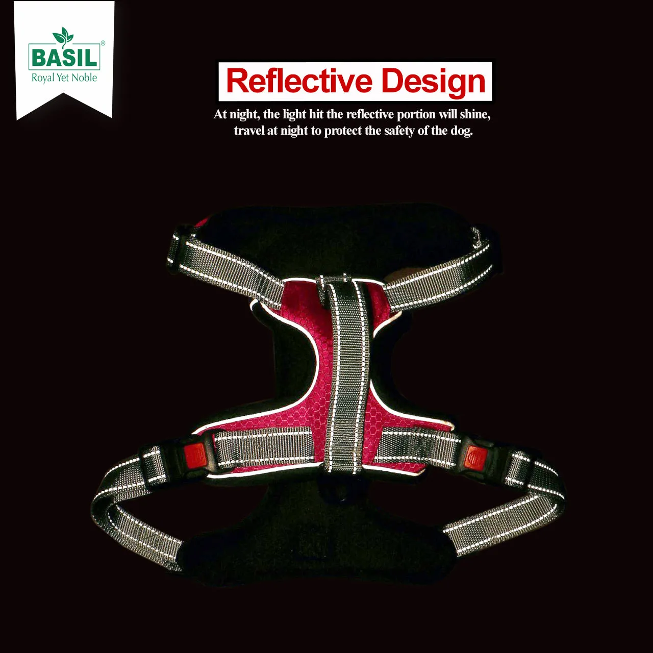 BASIL Dog Handle Harness No-Pull Adjustable Vest Harness, Reflective Black