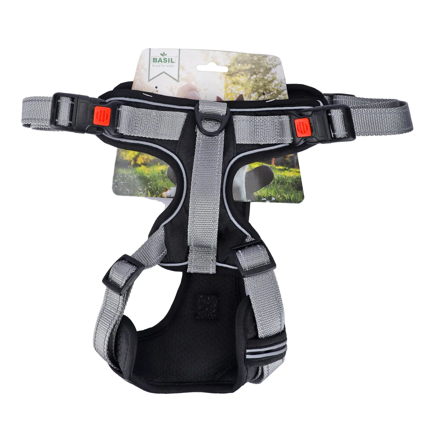 BASIL Dog Handle Harness No-Pull Adjustable Vest Harness, Reflective Black