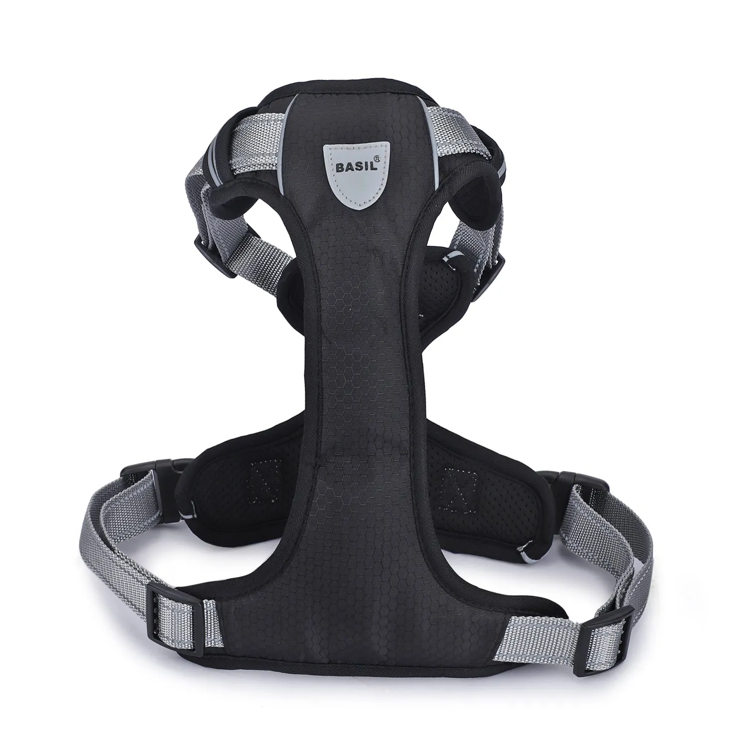 BASIL Dog Handle Harness No-Pull Adjustable Vest Harness, Reflective Black