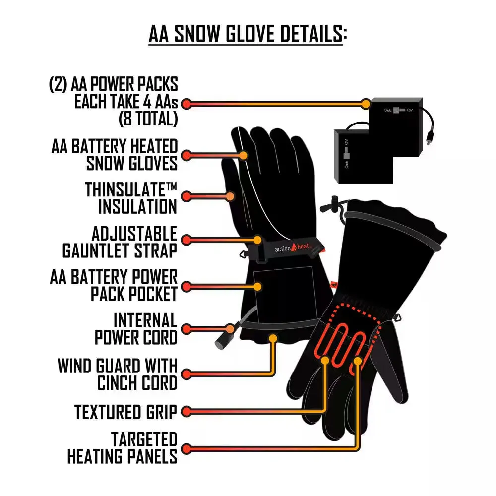 Black AA Battery Heated Gloves