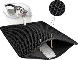 Cat Litter Mat 30"x24" Double Layer Waterproof & Non-Slip - Honeycomb Washable EVA Large Litter Mat for Scatter Control, Urine Proof Litter Trapping Mat for Litter Box(Black)