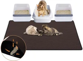 Cat Litter Mat Double Layer Litter Mat Non-slip Litter Box Mat Waterproof and Urine-proof Litter Trapping Mat Grey Kitty Mat Easy To Clean, 46x27in