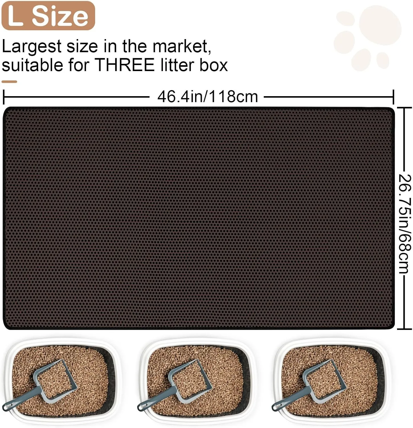 Cat Litter Mat Double Layer Litter Mat Non-slip Litter Box Mat Waterproof and Urine-proof Litter Trapping Mat Grey Kitty Mat Easy To Clean, 46x27in