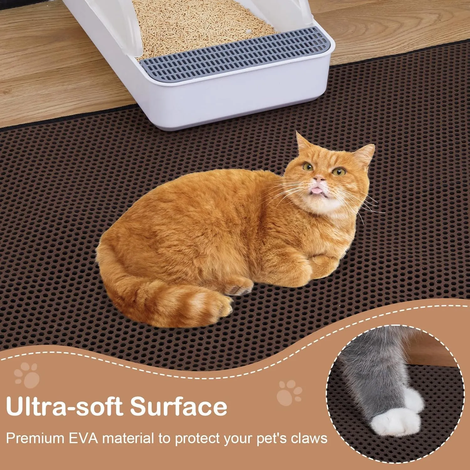 Cat Litter Mat Double Layer Litter Mat Non-slip Litter Box Mat Waterproof and Urine-proof Litter Trapping Mat Grey Kitty Mat Easy To Clean, 46x27in