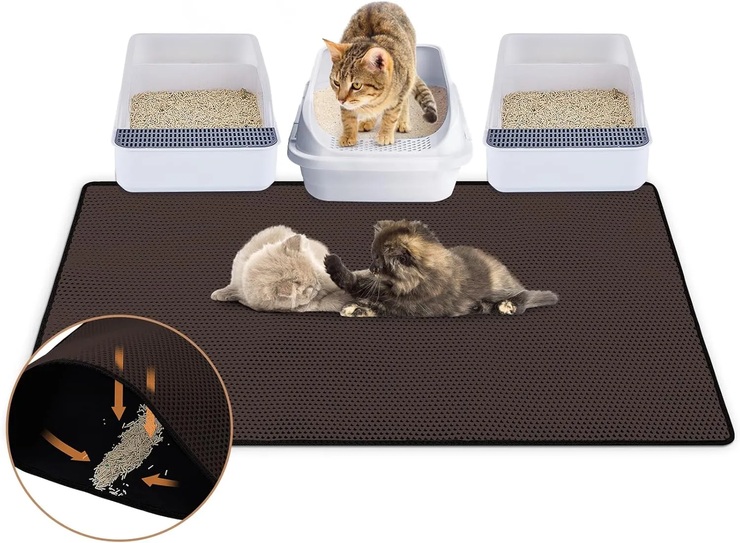 Cat Litter Mat Double Layer Litter Mat Non-slip Litter Box Mat Waterproof and Urine-proof Litter Trapping Mat Grey Kitty Mat Easy To Clean, 46x27in