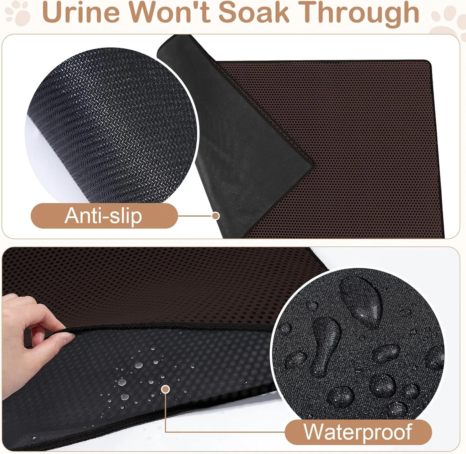 Cat Litter Mat Double Layer Litter Mat Non-slip Litter Box Mat Waterproof and Urine-proof Litter Trapping Mat Grey Kitty Mat Easy To Clean, 46x27in