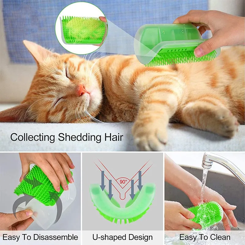 Cat Self Groomer With Catnip Soft Cats Wall Corner Massage Cat Comb Brush