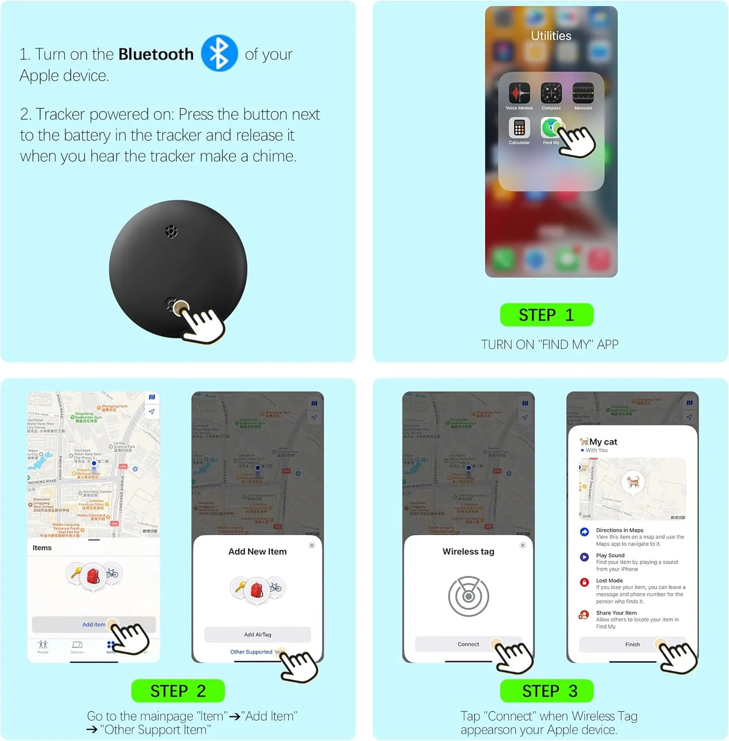 Cat Tracker, GPS Pet Tracker for Cats (Only iOS), Leather Cat Collar with Tracker, Works with Any Collar, No Monthly Fee, Compatible with Apple Find My App not for Android (Brown)