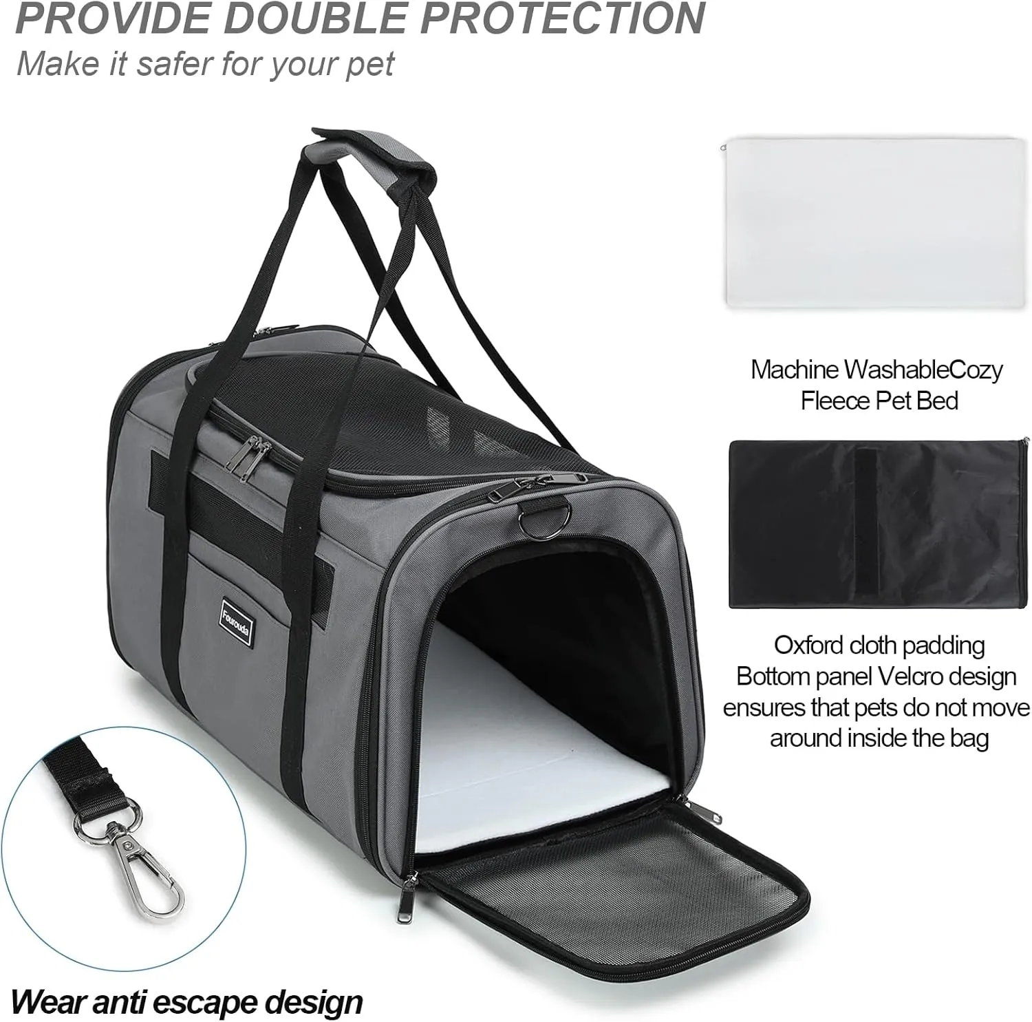 Cat Travel Carrier - Foldable Dog Carrier Bag, Soft Sided cat Carrier up to 20 Lbs,Pet Carrier Soft-Sided Escape Proof with 4 Ventilated Windows, Airline Approved Travel Puppy Carrier (Grey)