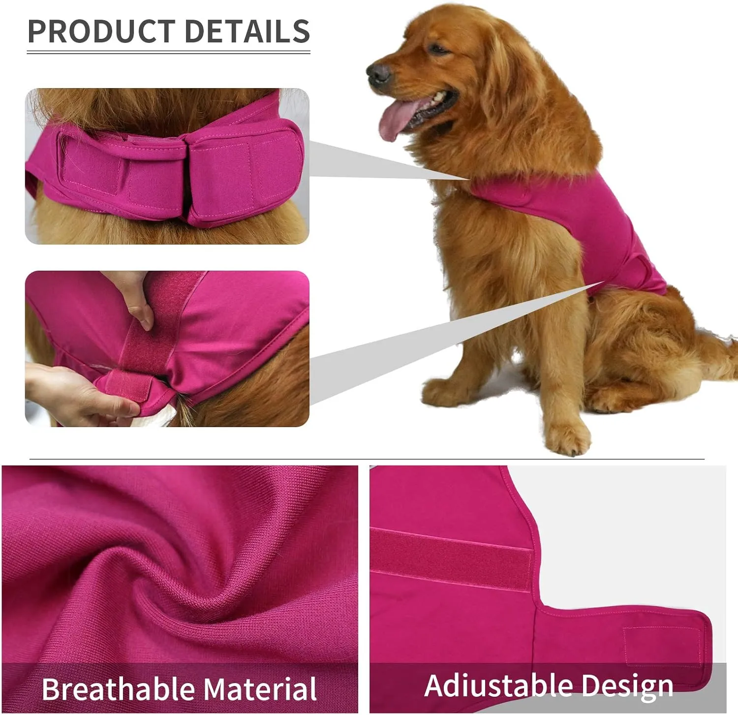 Comfort Dog Anxiety Relief Coat, Dog Anxiety Calming Vest Wrap for Thunderstorm,Travel,4th of July Fireworks,Vet Visits,Separation Anxiety Relief for Dogs (S, Rose)