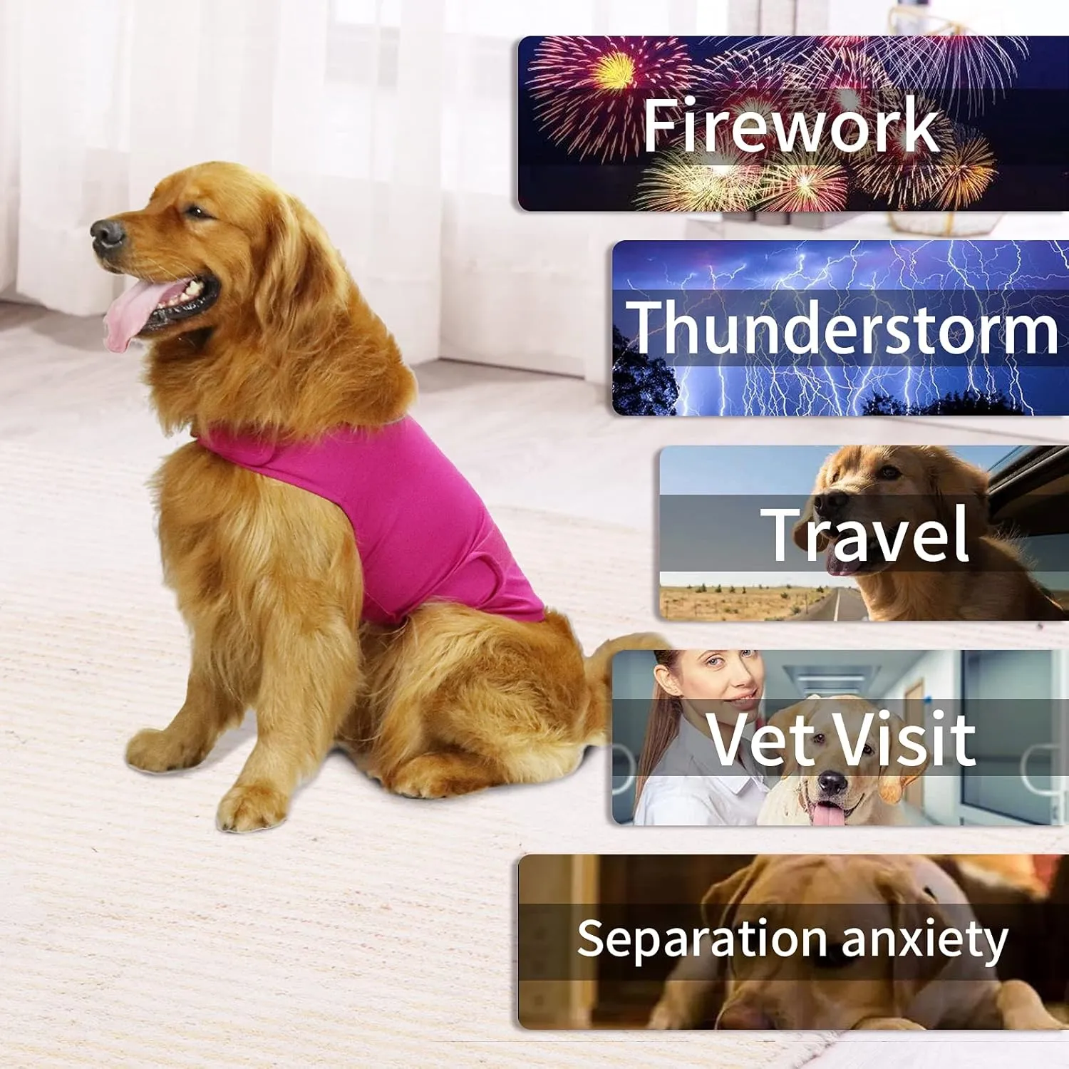 Comfort Dog Anxiety Relief Coat, Dog Anxiety Calming Vest Wrap for Thunderstorm,Travel,4th of July Fireworks,Vet Visits,Separation Anxiety Relief for Dogs (S, Rose)