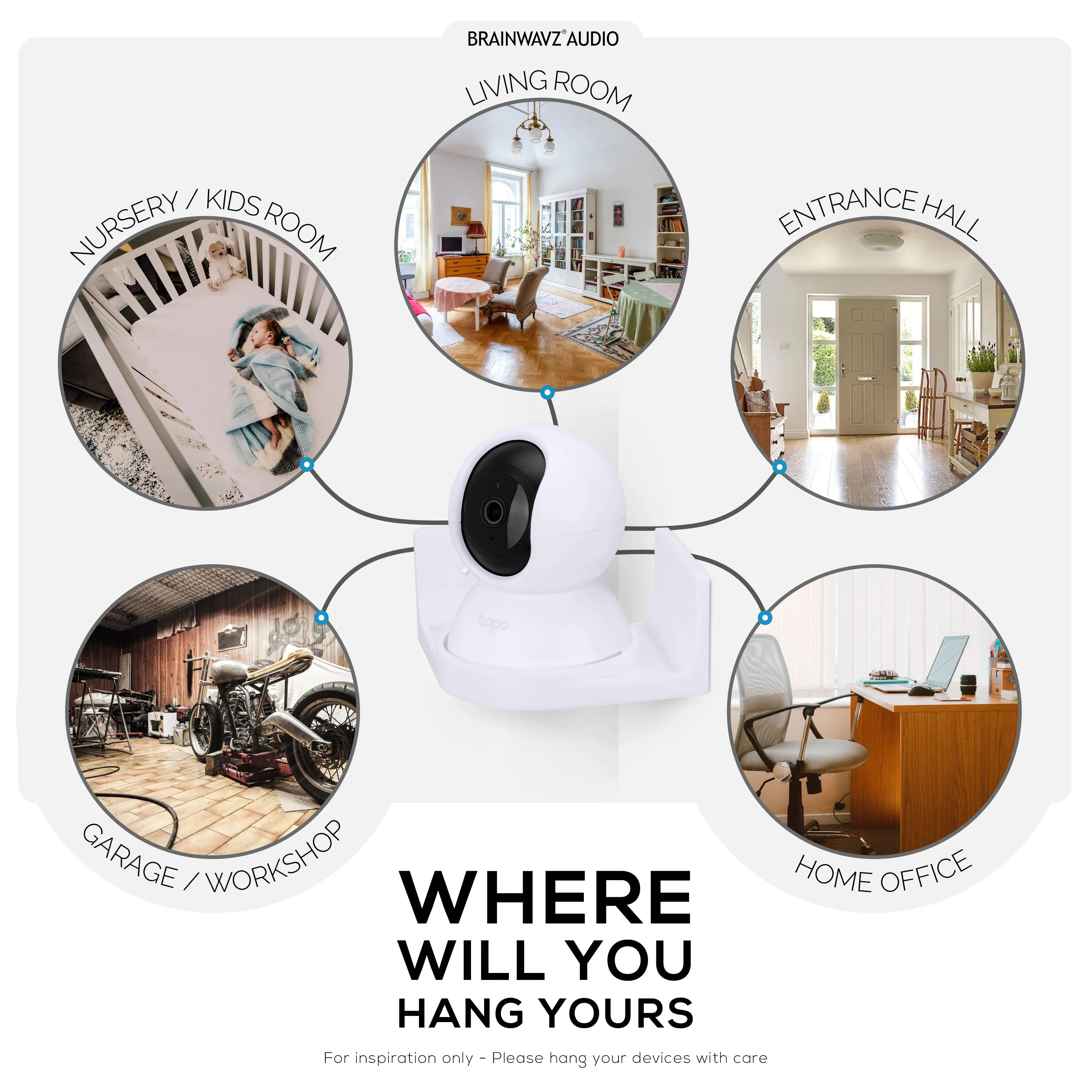 Corner Wall Mount for Tapo Pan/Tilt C200/C210 Pet & Baby Indoor Camera, Security Camera Holder Bracket, Reduce Blind Spots & Clutter, Adhesive & Screw-In Mounting