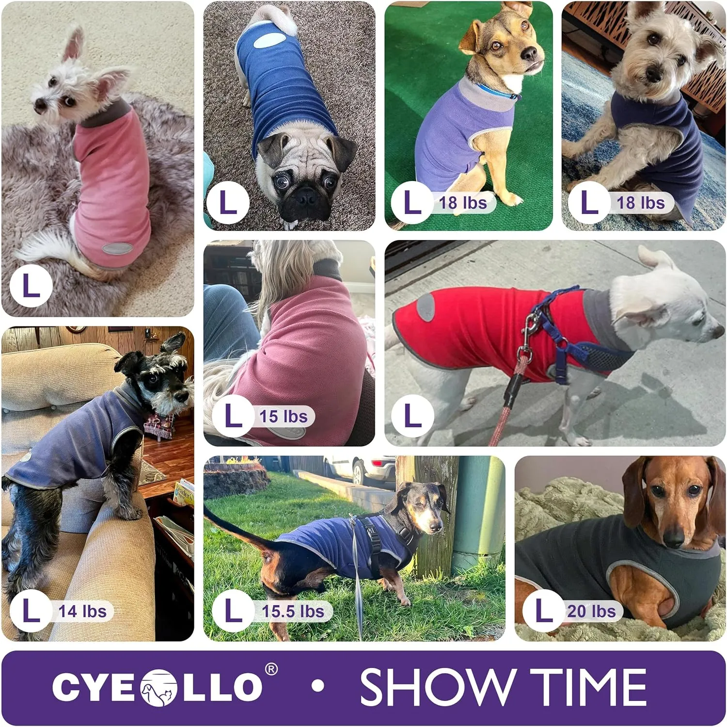 Cyeollo 2 Pack Small Dog Sweater - Stretchy Fleece Sweatshirt with Reflective Stripe - Turquoise & Grey