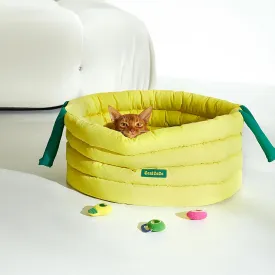 Deep Nest Cat Bed - Round Cat Beds for Indoor Cats, Extra High Sides, Machine Washable Comfort Pet Bed with Non-Slip Bottom (Yellow)
