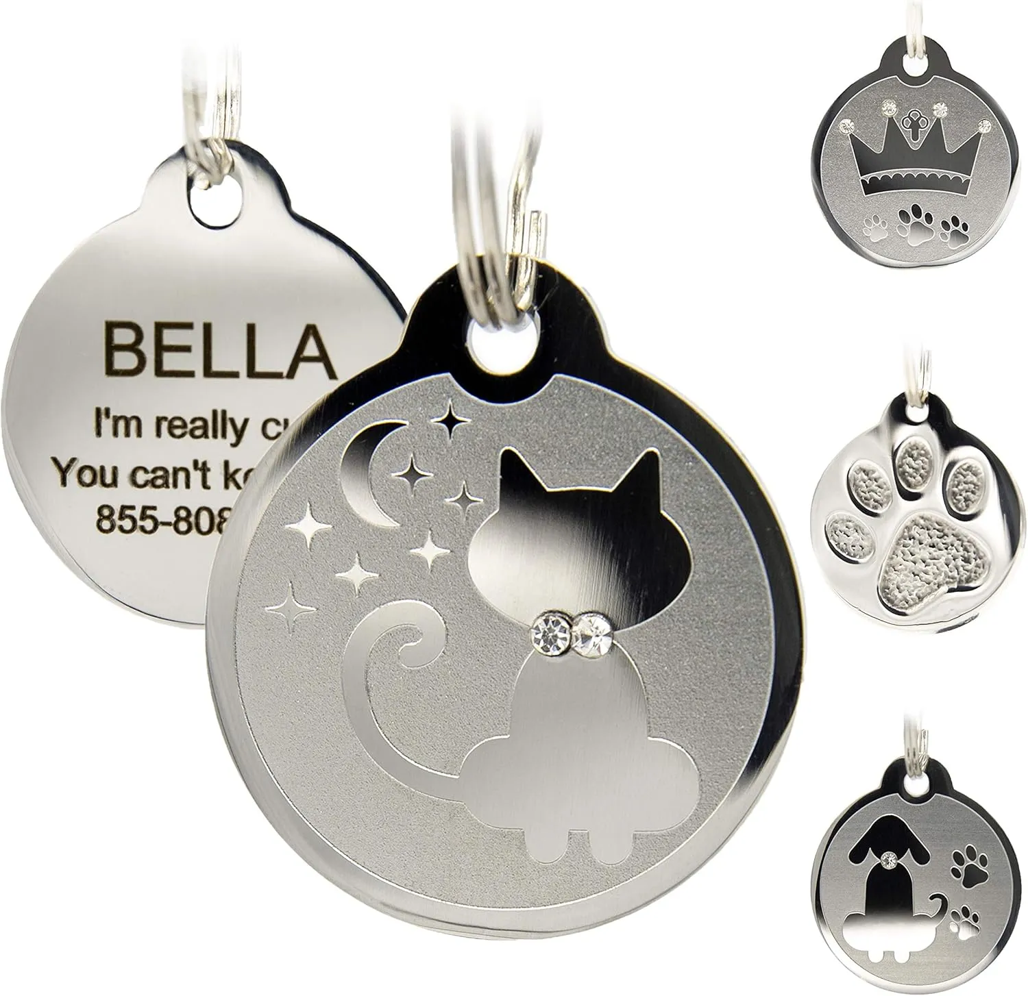 Designer Custom Engraved Stainless Steel Pet ID Tags - Engraved Personalized Identification Durable & Long Lasting Dog Tags, Cat Tags