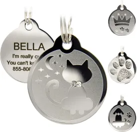 Designer Custom Engraved Stainless Steel Pet ID Tags - Engraved Personalized Identification Durable & Long Lasting Dog Tags, Cat Tags