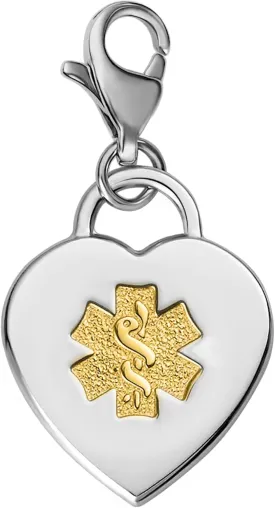Divoti Deep Custom Laser Engraved Adorable Heart 316L Medical Alert Charm / Medical ID Charm w/ Lobster Clasp with Free Engraving