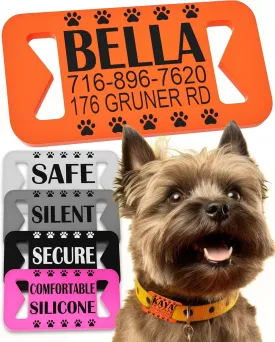 Dog ID Tags Personalized, Silicone Dog Tag Personalized for Pets, Custom Pet Name Tags