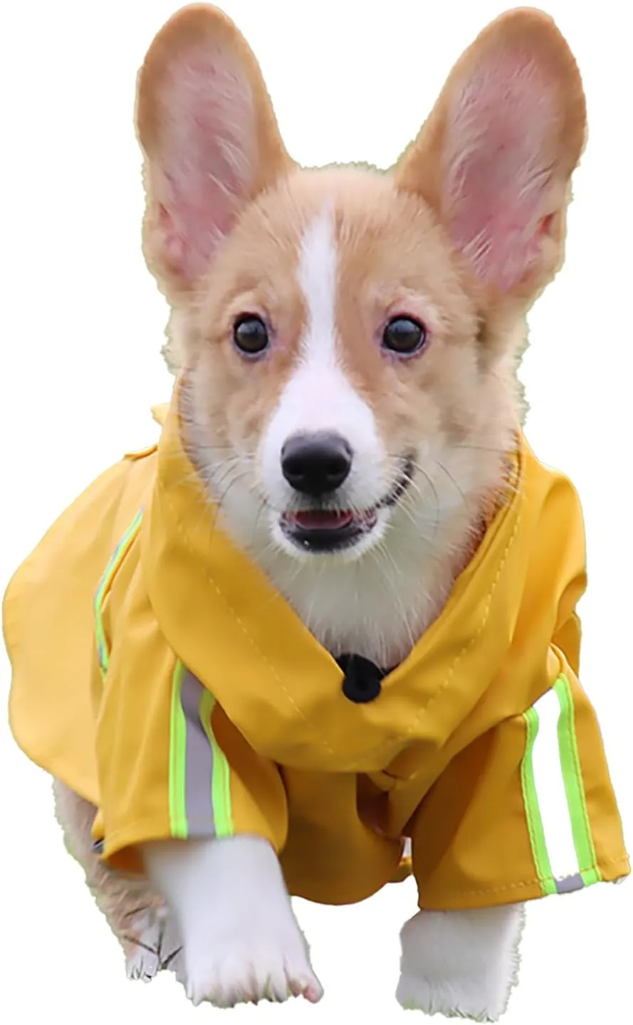 Dog Raincoat,Adjustable Drawstring Dog Rain Jacket for Large Medium Small Dogs,Waterproof Dog Hooded Poncho with Reflective Stripe (Yellow, X-Large)