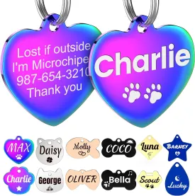 Dog Tags, Personalized Pet ID Tag for Dog and Cat, Stainless Steel Dog Name Tag with Various Icon Designs in Colorful, Blue, Rose Gold, Silver and Black, Double-Sided Engraved Pet Tags