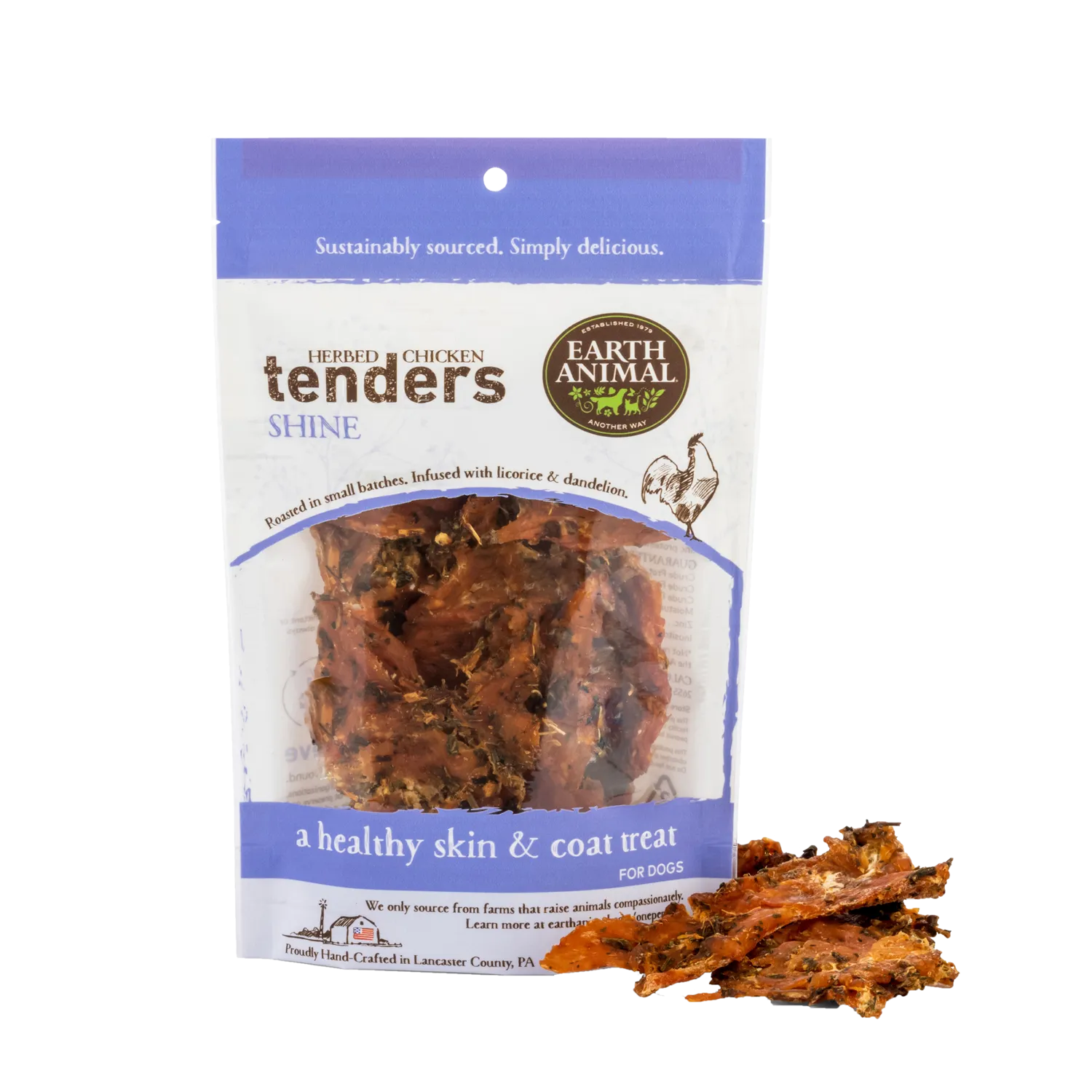 Earth Animal Shine Herbed Chicken Tenders Healthy Skin & Coat Treats For Dogs