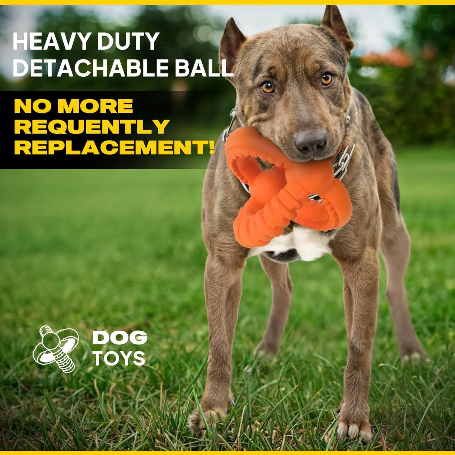 Fida Dog Chew Toys for Aggressive Chewers, 3-in-1 Indestructible Interactive Dog Toys, Unique Detachable Natural Rubber Balls Tug &Fetch Toys for Large & Medium Dogs(Orange, L)