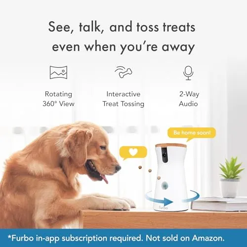 Furbo 360° Dog Camera   Nanny Bundle: Home Security & Dog Safety Alerts, Rotating Pet Treat Dispenser Camera with Speaker, Smart Home Indoor Cam w Phone App (Additional Subscription Required at Setup)
