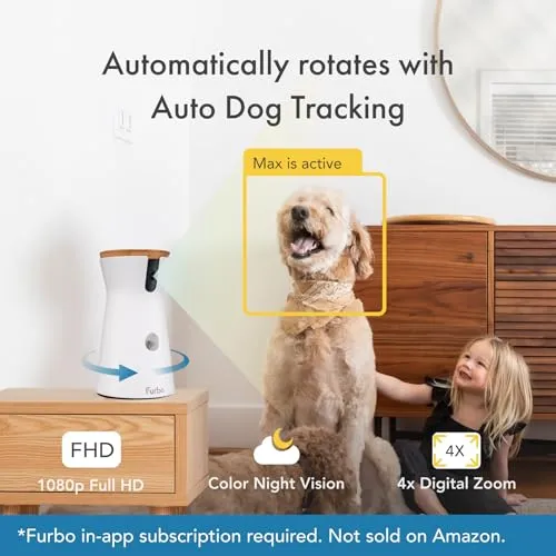 Furbo 360° Dog Camera   Nanny Bundle: Home Security & Dog Safety Alerts, Rotating Pet Treat Dispenser Camera with Speaker, Smart Home Indoor Cam w Phone App (Additional Subscription Required at Setup)