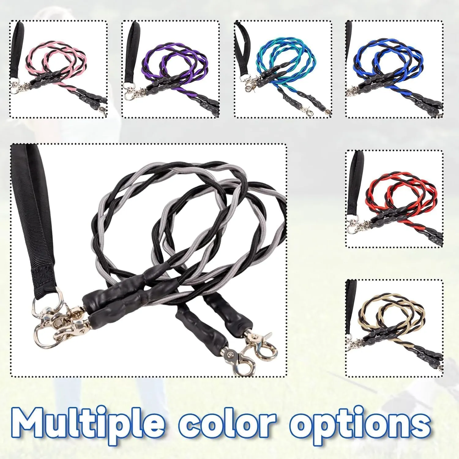 Gloryboom Double Bungee Dog Leash  Shock Absorbing 2-in-1 Leash with 360 Swivel, Padded Handles, No-Tangle for Small/Medium/Large Dogs (Pink)