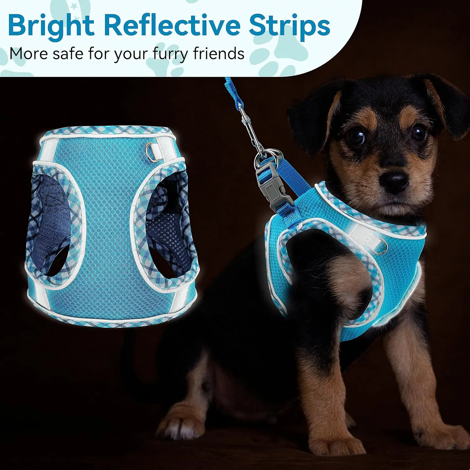 Green Small/Medium Dog Harness and Leash Set - Adjustable No Pull, Reflective, Breathable Mesh, Easy Walk Harness for Puppies, Cats, Hiking, Training
