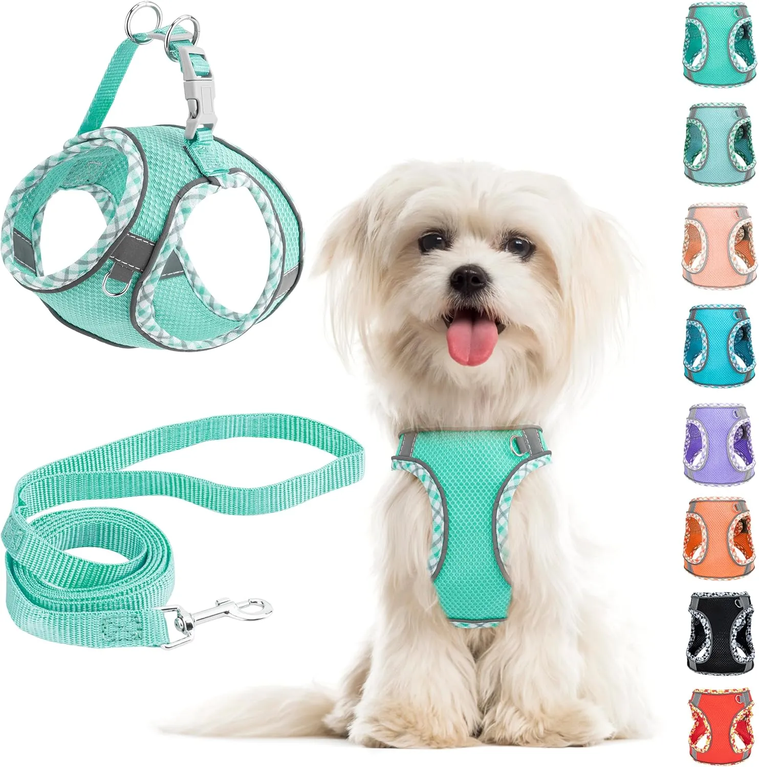Green Small/Medium Dog Harness and Leash Set - Adjustable No Pull, Reflective, Breathable Mesh, Easy Walk Harness for Puppies, Cats, Hiking, Training