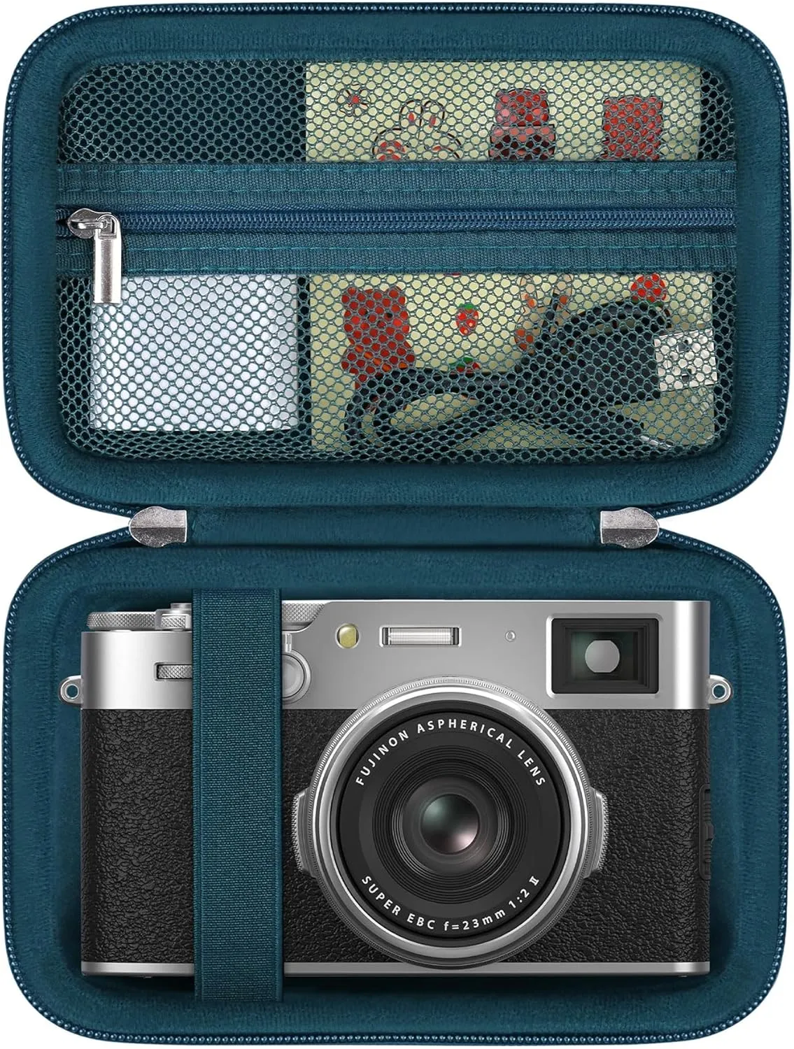Hard Case for Fujifilm X100VI/ X100V/ X100F/ X100S Digital Camera, Fujifilm X100VI Camera Travel Storage Bag Cover Holder, Extra Zipper Mesh Pocket Fits Cable and Batteries, Blue