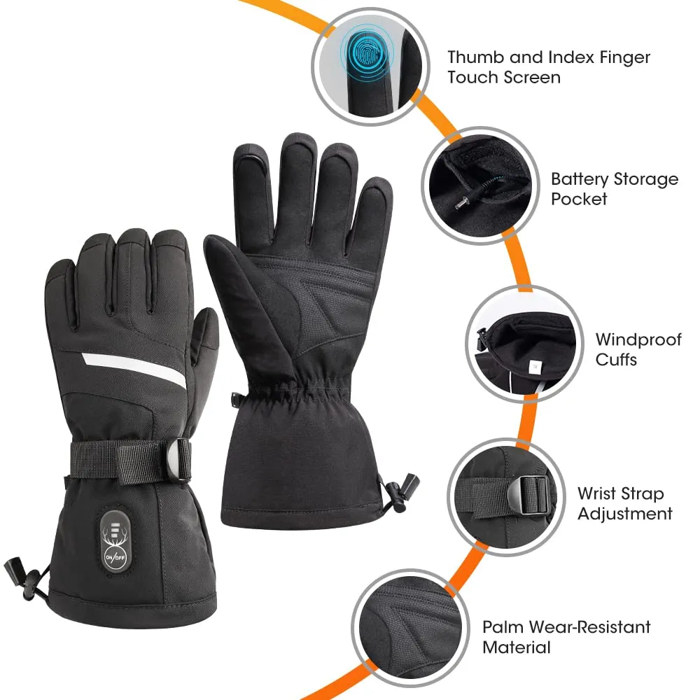 Heated Gloves for Men Women, Outstanding Touchscreen Functional Hand Warmers with 3-Levels Heat Control, Upgraded 7.4v 2200mAh Rechargeable Batteries for Winter Skiing, Camping (Black, Medium)