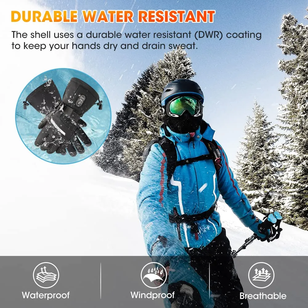 Heated Gloves for Men Women, Outstanding Touchscreen Functional Hand Warmers with 3-Levels Heat Control, Upgraded 7.4v 2200mAh Rechargeable Batteries for Winter Skiing, Camping (Black, Medium)