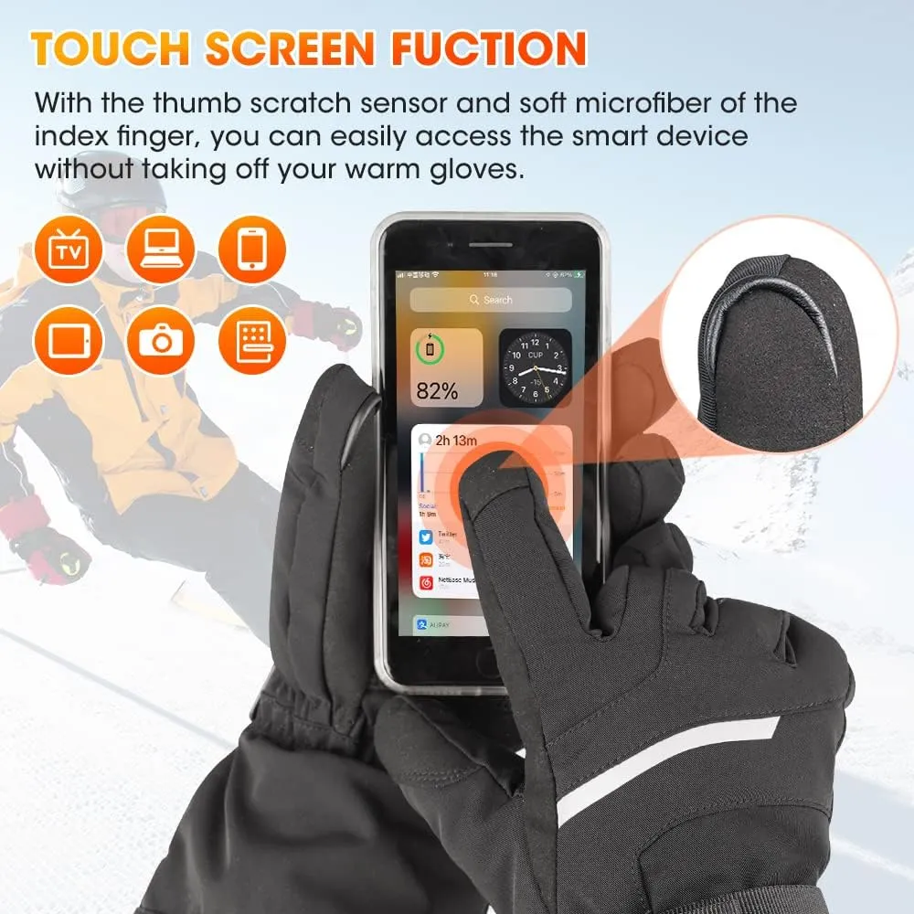 Heated Gloves for Men Women, Outstanding Touchscreen Functional Hand Warmers with 3-Levels Heat Control, Upgraded 7.4v 2200mAh Rechargeable Batteries for Winter Skiing, Camping (Black, Medium)